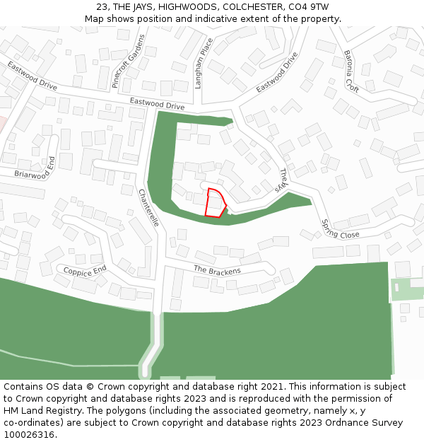 23, THE JAYS, HIGHWOODS, COLCHESTER, CO4 9TW: Location map and indicative extent of plot