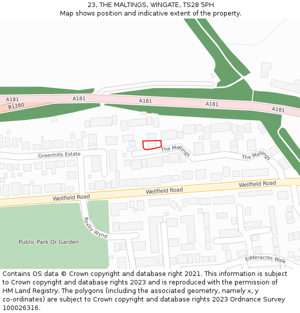 23, THE MALTINGS, WINGATE, TS28 5PH: Location map and indicative extent of plot