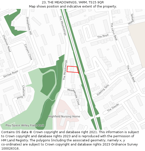 23, THE MEADOWINGS, YARM, TS15 9QR: Location map and indicative extent of plot
