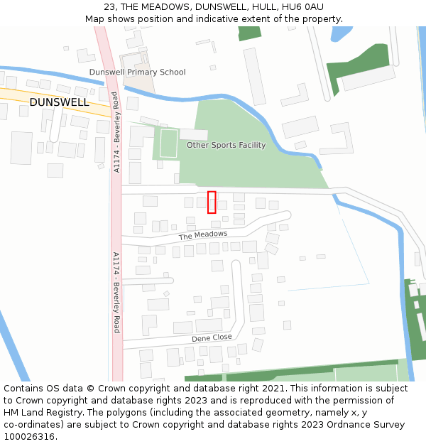 23, THE MEADOWS, DUNSWELL, HULL, HU6 0AU: Location map and indicative extent of plot