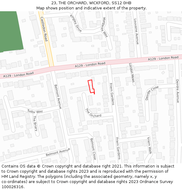 23, THE ORCHARD, WICKFORD, SS12 0HB: Location map and indicative extent of plot