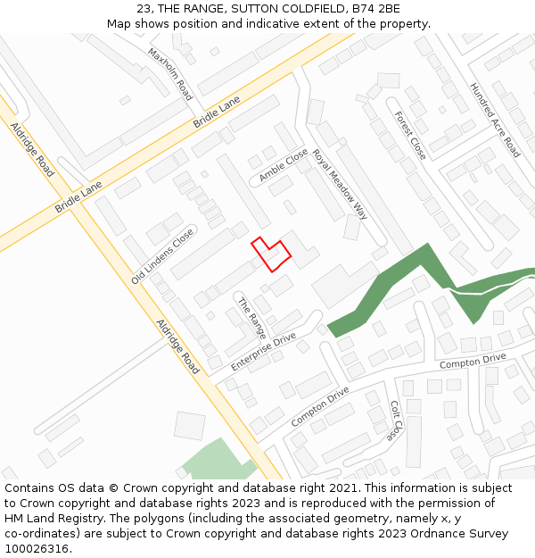 23, THE RANGE, SUTTON COLDFIELD, B74 2BE: Location map and indicative extent of plot