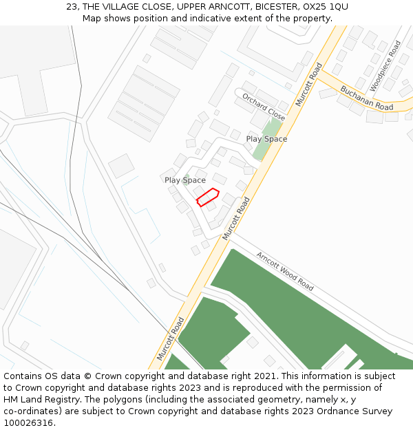 23, THE VILLAGE CLOSE, UPPER ARNCOTT, BICESTER, OX25 1QU: Location map and indicative extent of plot
