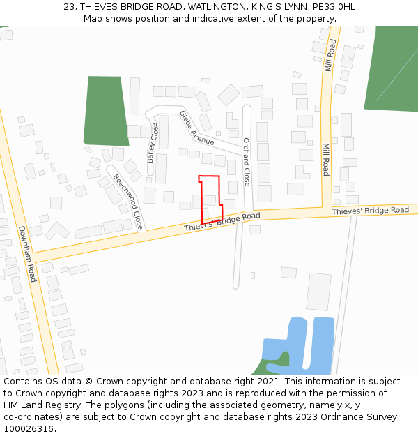 23, THIEVES BRIDGE ROAD, WATLINGTON, KING'S LYNN, PE33 0HL: Location map and indicative extent of plot