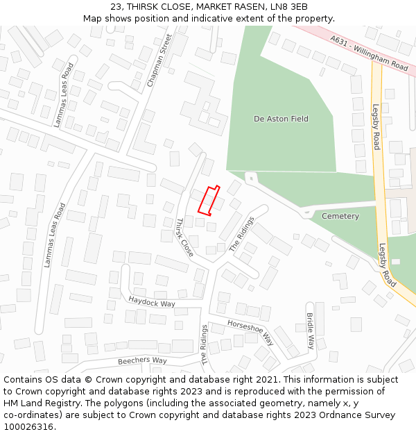 23, THIRSK CLOSE, MARKET RASEN, LN8 3EB: Location map and indicative extent of plot