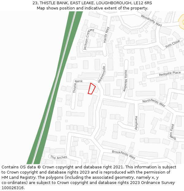 23, THISTLE BANK, EAST LEAKE, LOUGHBOROUGH, LE12 6RS: Location map and indicative extent of plot
