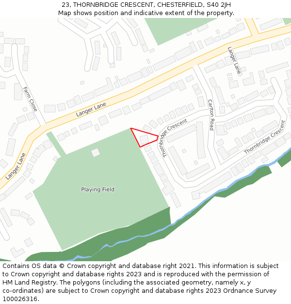 23, THORNBRIDGE CRESCENT, CHESTERFIELD, S40 2JH: Location map and indicative extent of plot