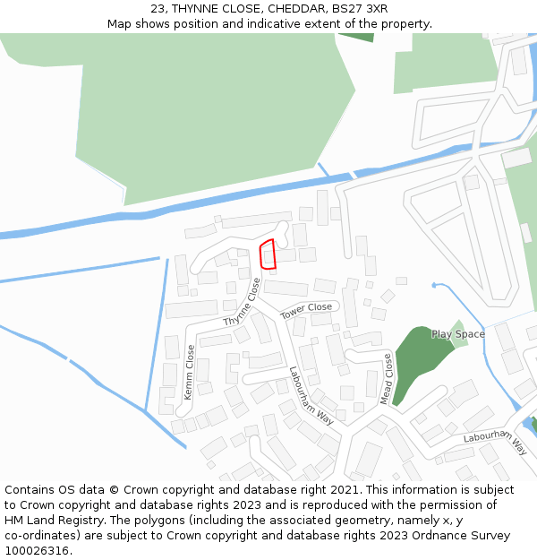 23, THYNNE CLOSE, CHEDDAR, BS27 3XR: Location map and indicative extent of plot