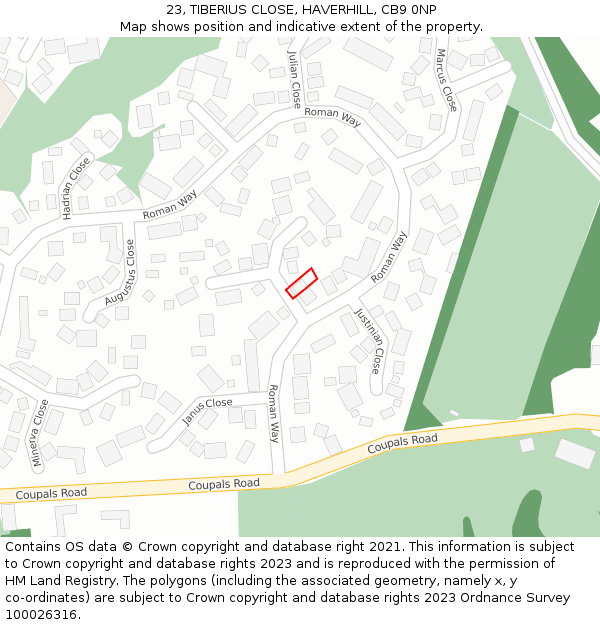 23, TIBERIUS CLOSE, HAVERHILL, CB9 0NP: Location map and indicative extent of plot