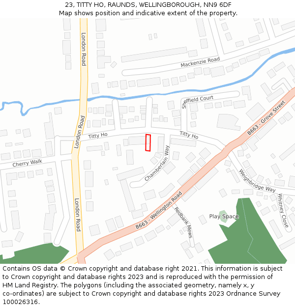 23, TITTY HO, RAUNDS, WELLINGBOROUGH, NN9 6DF: Location map and indicative extent of plot