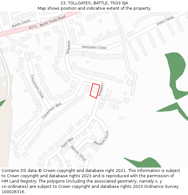 23, TOLLGATES, BATTLE, TN33 0JA: Location map and indicative extent of plot