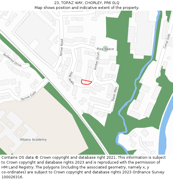 23, TOPAZ WAY, CHORLEY, PR6 0LQ: Location map and indicative extent of plot