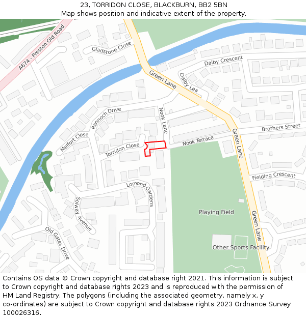 23, TORRIDON CLOSE, BLACKBURN, BB2 5BN: Location map and indicative extent of plot