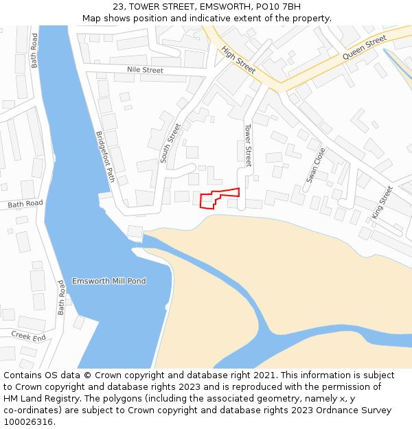 23, TOWER STREET, EMSWORTH, PO10 7BH: Location map and indicative extent of plot