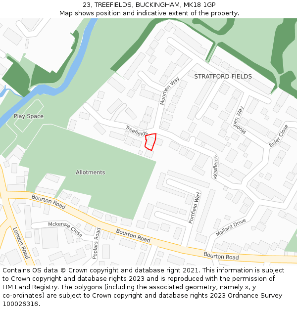 23, TREEFIELDS, BUCKINGHAM, MK18 1GP: Location map and indicative extent of plot