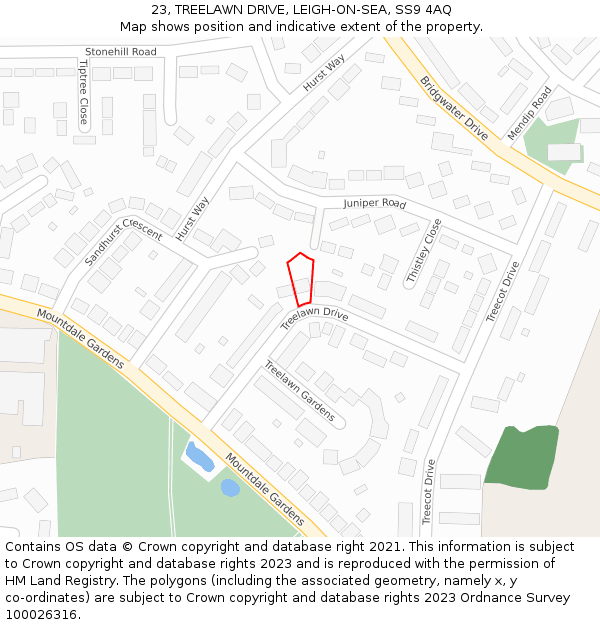 23, TREELAWN DRIVE, LEIGH-ON-SEA, SS9 4AQ: Location map and indicative extent of plot