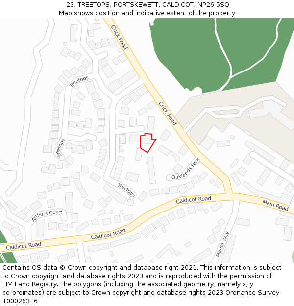 23, TREETOPS, PORTSKEWETT, CALDICOT, NP26 5SQ: Location map and indicative extent of plot
