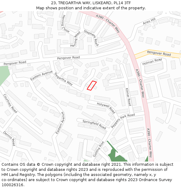 23, TREGARTHA WAY, LISKEARD, PL14 3TF: Location map and indicative extent of plot