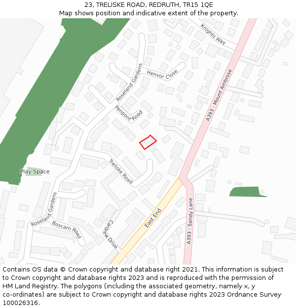 23, TRELISKE ROAD, REDRUTH, TR15 1QE: Location map and indicative extent of plot