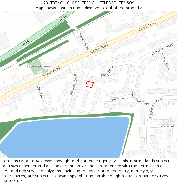 23, TRENCH CLOSE, TRENCH, TELFORD, TF2 6QY: Location map and indicative extent of plot