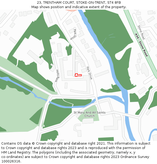 23, TRENTHAM COURT, STOKE-ON-TRENT, ST4 8FB: Location map and indicative extent of plot