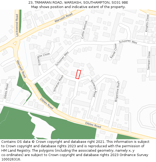 23, TRIMARAN ROAD, WARSASH, SOUTHAMPTON, SO31 9BE: Location map and indicative extent of plot