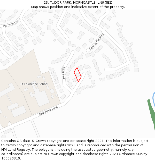 23, TUDOR PARK, HORNCASTLE, LN9 5EZ: Location map and indicative extent of plot
