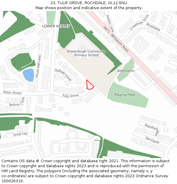 23, TULIP GROVE, ROCHDALE, OL12 6NU: Location map and indicative extent of plot