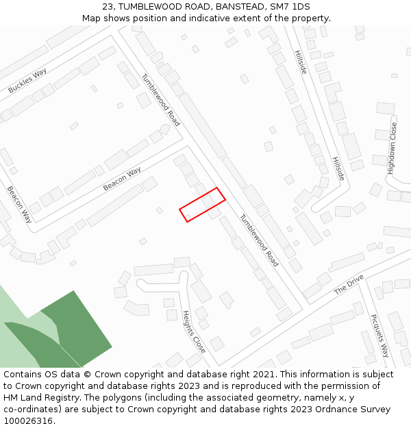 23, TUMBLEWOOD ROAD, BANSTEAD, SM7 1DS: Location map and indicative extent of plot