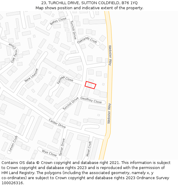 23, TURCHILL DRIVE, SUTTON COLDFIELD, B76 1YQ: Location map and indicative extent of plot