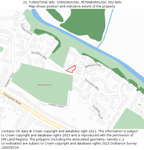 23, TURNSTONE WAY, STANGROUND, PETERBOROUGH, PE2 8SN: Location map and indicative extent of plot