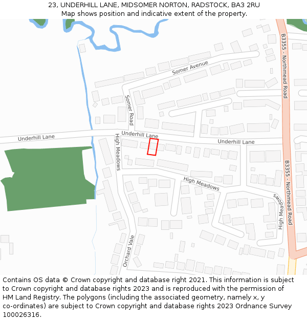 23, UNDERHILL LANE, MIDSOMER NORTON, RADSTOCK, BA3 2RU: Location map and indicative extent of plot