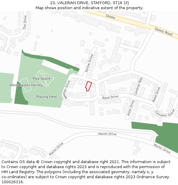 23, VALERIAN DRIVE, STAFFORD, ST16 1FJ: Location map and indicative extent of plot