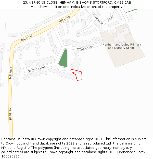 23, VERNONS CLOSE, HENHAM, BISHOP'S STORTFORD, CM22 6AE: Location map and indicative extent of plot