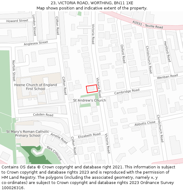 23, VICTORIA ROAD, WORTHING, BN11 1XE: Location map and indicative extent of plot