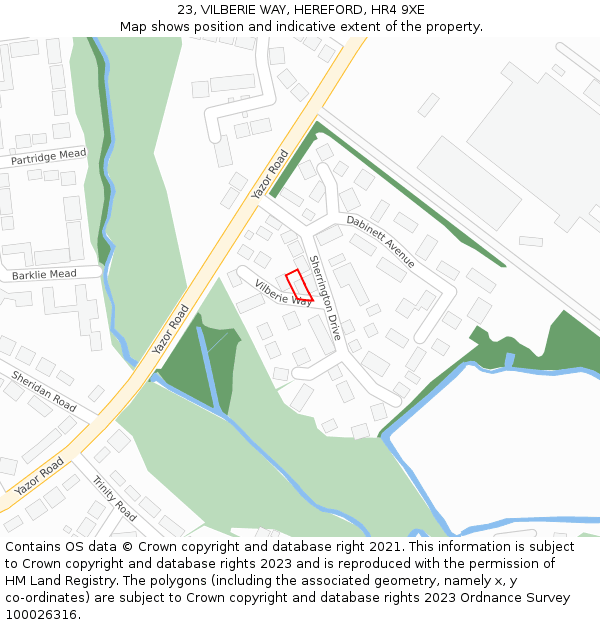 23, VILBERIE WAY, HEREFORD, HR4 9XE: Location map and indicative extent of plot