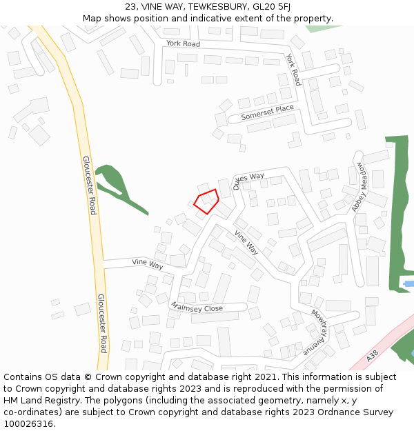 23, VINE WAY, TEWKESBURY, GL20 5FJ: Location map and indicative extent of plot