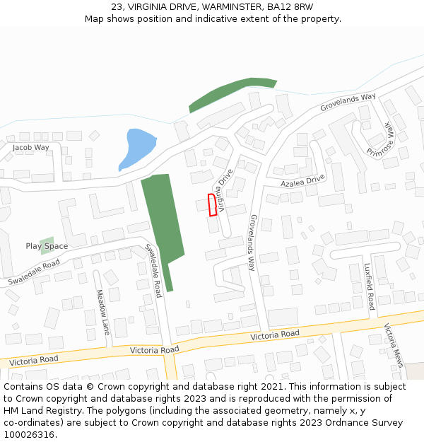 23, VIRGINIA DRIVE, WARMINSTER, BA12 8RW: Location map and indicative extent of plot