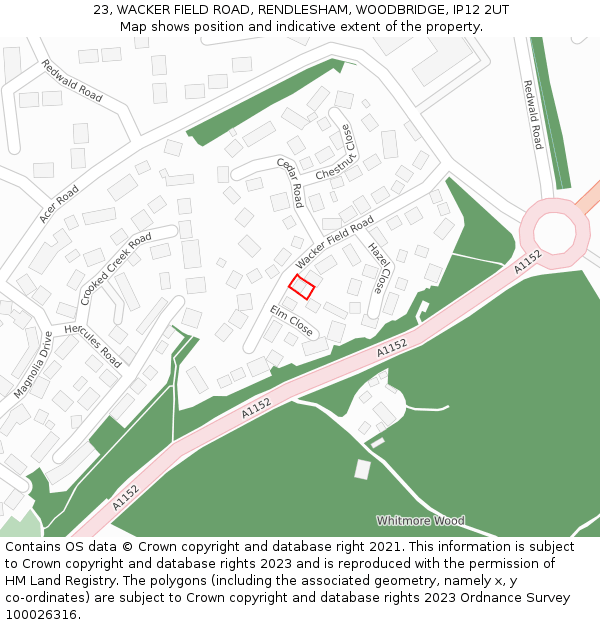 23, WACKER FIELD ROAD, RENDLESHAM, WOODBRIDGE, IP12 2UT: Location map and indicative extent of plot