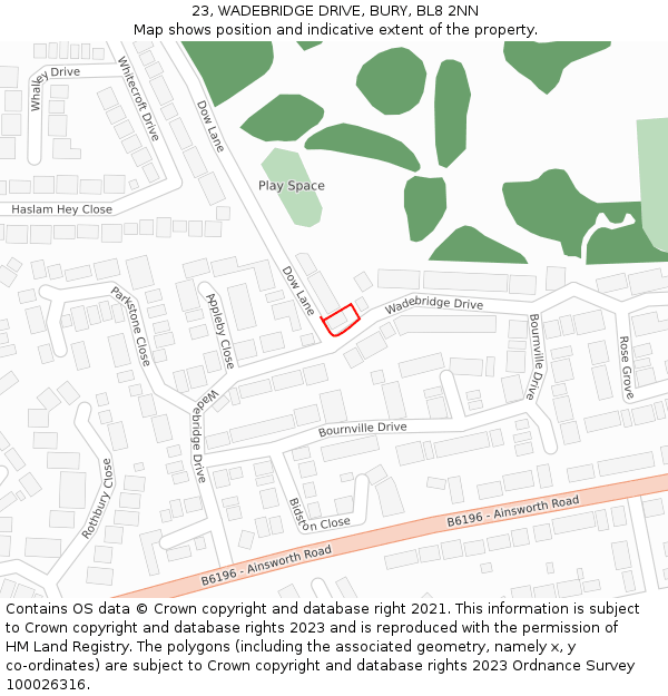 23, WADEBRIDGE DRIVE, BURY, BL8 2NN: Location map and indicative extent of plot