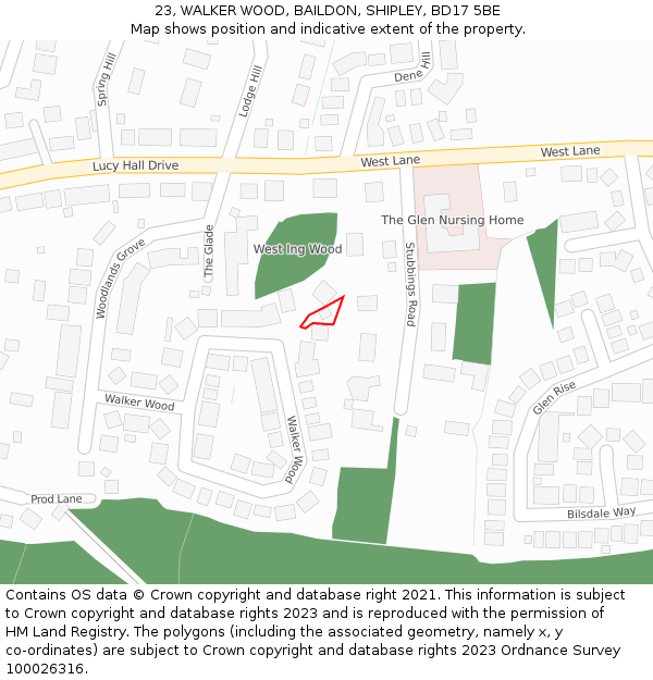23, WALKER WOOD, BAILDON, SHIPLEY, BD17 5BE: Location map and indicative extent of plot