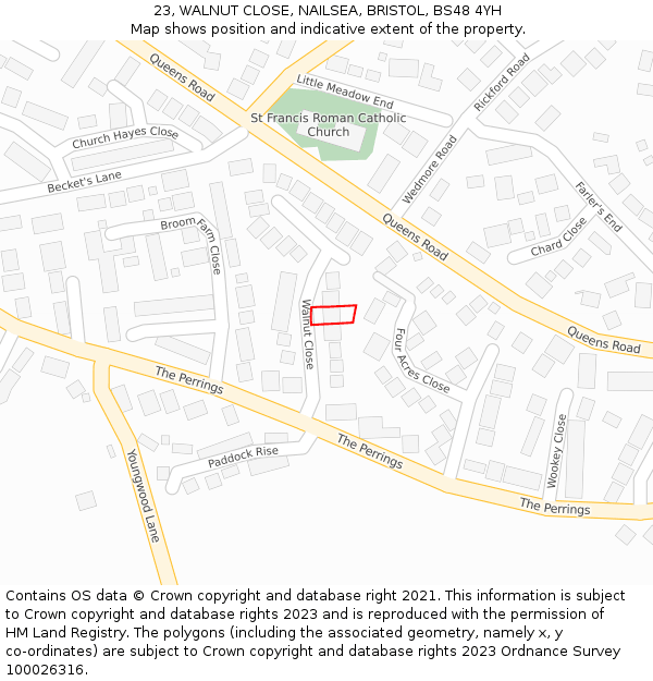 23, WALNUT CLOSE, NAILSEA, BRISTOL, BS48 4YH: Location map and indicative extent of plot