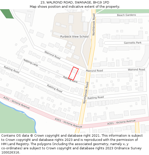 23, WALROND ROAD, SWANAGE, BH19 1PD: Location map and indicative extent of plot
