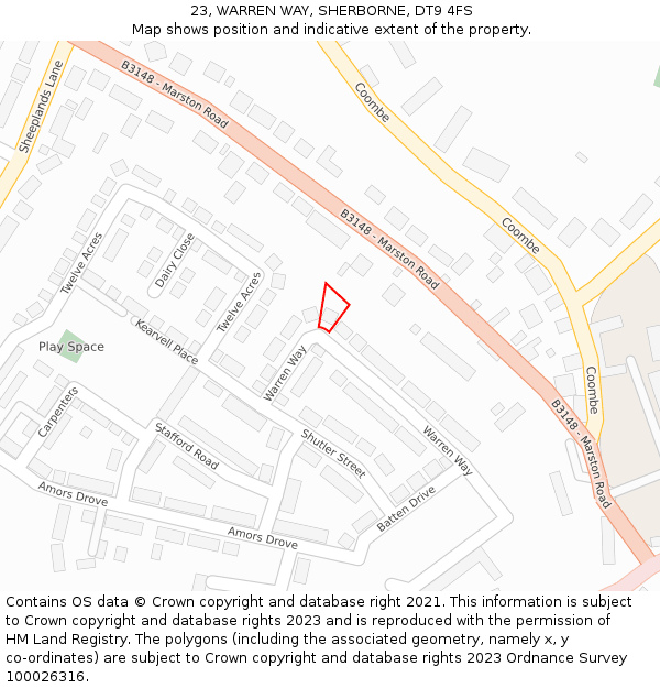 23, WARREN WAY, SHERBORNE, DT9 4FS: Location map and indicative extent of plot