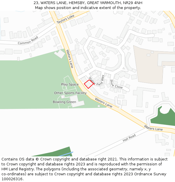 23, WATERS LANE, HEMSBY, GREAT YARMOUTH, NR29 4NH: Location map and indicative extent of plot