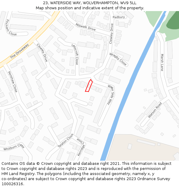 23, WATERSIDE WAY, WOLVERHAMPTON, WV9 5LL: Location map and indicative extent of plot