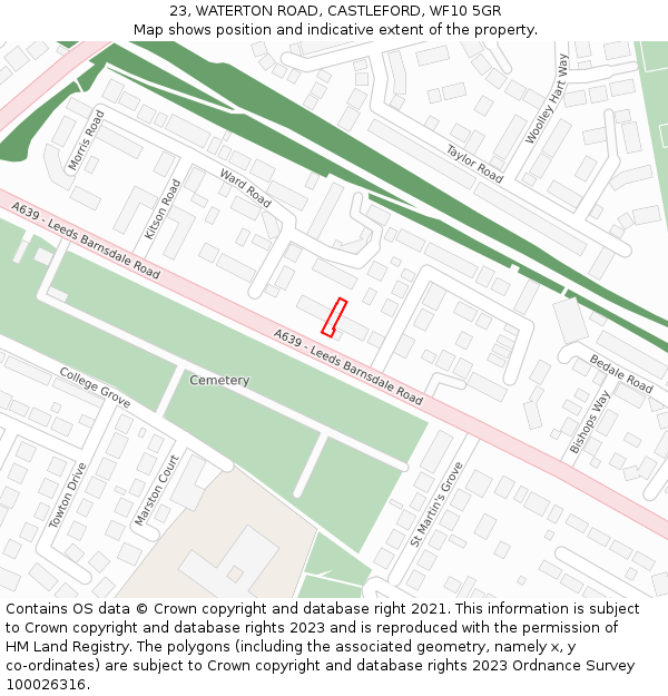 23, WATERTON ROAD, CASTLEFORD, WF10 5GR: Location map and indicative extent of plot