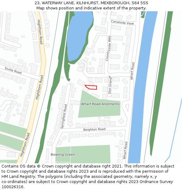 23, WATERWAY LANE, KILNHURST, MEXBOROUGH, S64 5SS: Location map and indicative extent of plot