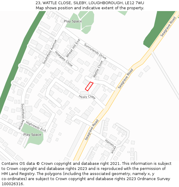 23, WATTLE CLOSE, SILEBY, LOUGHBOROUGH, LE12 7WU: Location map and indicative extent of plot