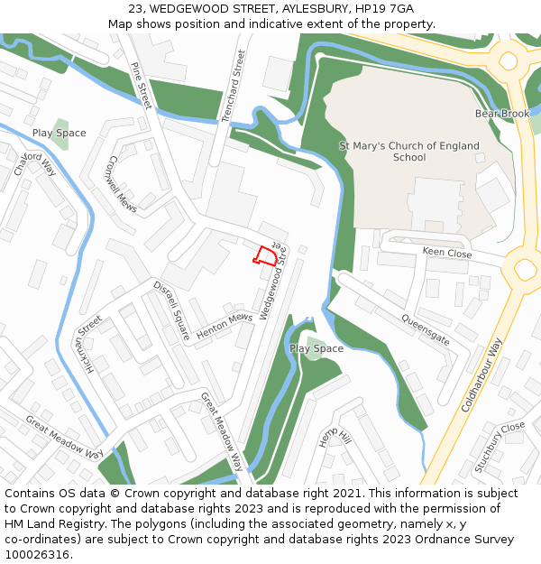 23, WEDGEWOOD STREET, AYLESBURY, HP19 7GA: Location map and indicative extent of plot